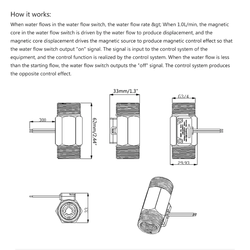 High Performances DN20 Water Flow Brass Water Flow Switchs 1.5-50L/min Water Flows Control Sensor Liquid Flowmeter