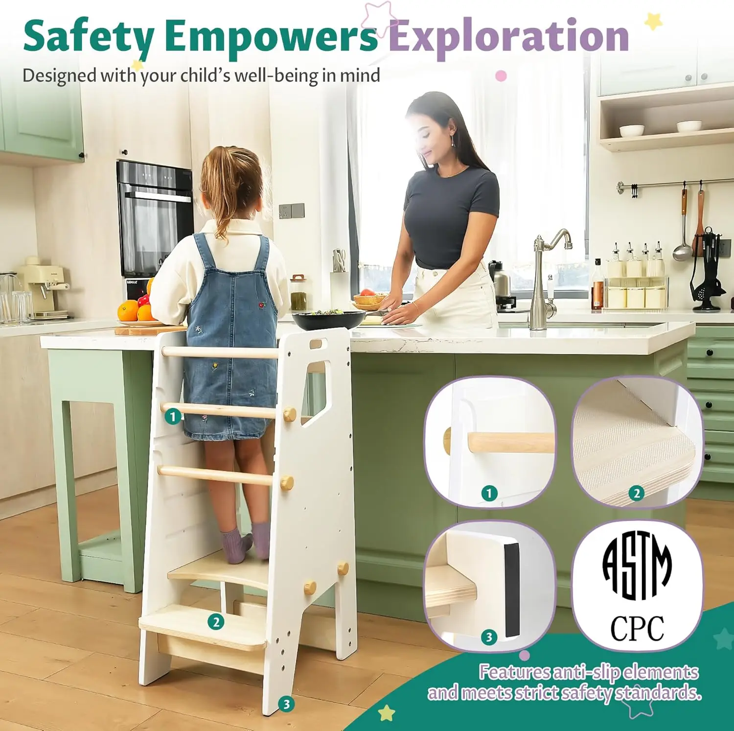 ® Tower - Adjustable Montessori Multi-Use Kitchen Stool, Safe Tower, Essential Toddler Game Changer- Per