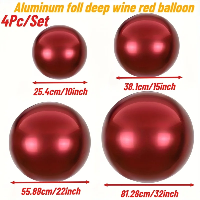 4pcs Burgundy Balloons (10-32")  Stand. No Helium Needed. Reusable Reflective Sphere for Xmas, Wedding, Birthday, Garden Party - view 2