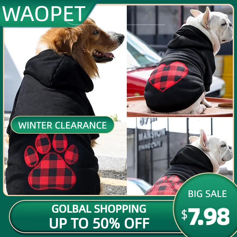 

Dogs Sweatshirt Autumn Winter Warm For Small Medium And Large Dog Love Plaid Paw Print Pet Dog And Cat Clothing Golden Retriever