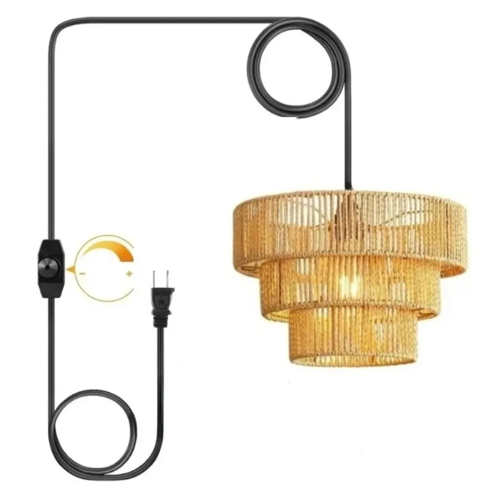 

3-Layer Rattan Woven Chandelier Boho Plug in Pendant Lamp with 15Ft Cord Dimmable Switch for Bedroom Kitchen Living Room Hallway
