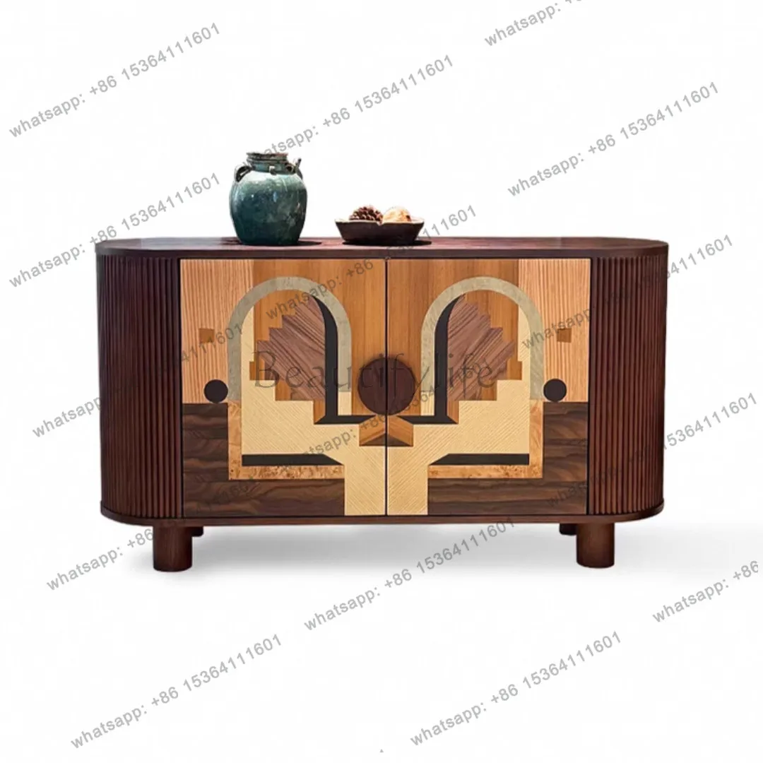 

French retro solid wood squirrel side cabinet, antique living room creative parquet porch, walnut locker