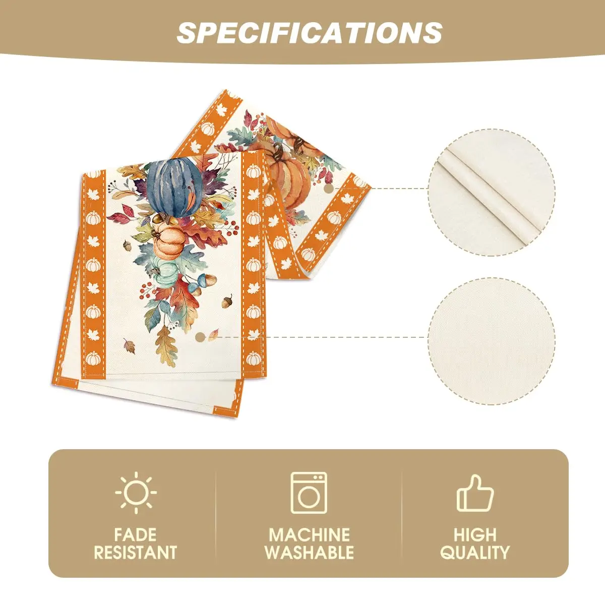 Fall Table Runner Home Party Decor Watercolor Pumpkin Leaves, Seasonal Kitchen Dining Table Decoration 5