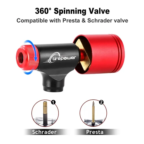 Imagen 2 del producto Inflador de Cartuchos de CO2 Portátil Ctrepower Mini con Manómetro Transparente, Bomba de CO2 de Aleación de Aluminio para Bicicletas de Montaña y Carretera, Válvulas Schrader y Presta