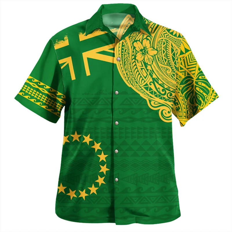 

Harajuku Summer 3D Printing Cook Islands Flag Rugby Tribal Shirts Cook Coat Of Arm Emblem Graphic Short Shirts Men Fashion Tops