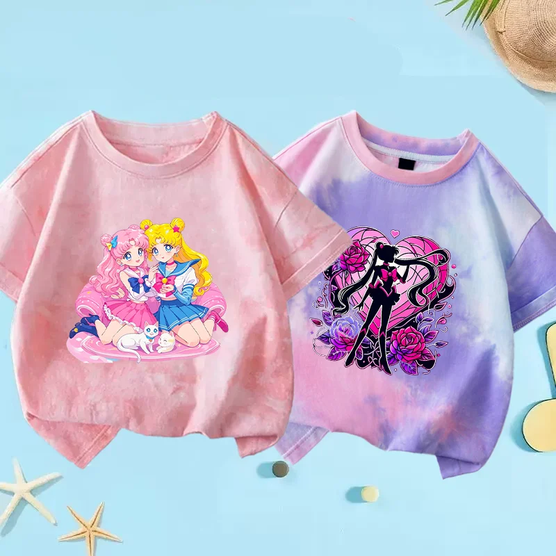 Camiseta Sailor Moon para niñas y niños, ropa de verano para niños, camisetas con estampado gráfico de dibujos animados de Anime, camiseta bonita para niños, regalo de fiesta de cumpleaños