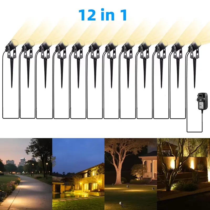 Светодиодные садовые фонари, уличный газонный светильник, безопасный низковольтный уличный фонарь, IP65, водонепроницаемый, 2/4/6/12 в 1, ландшафтное освещение, теплый белый цвет