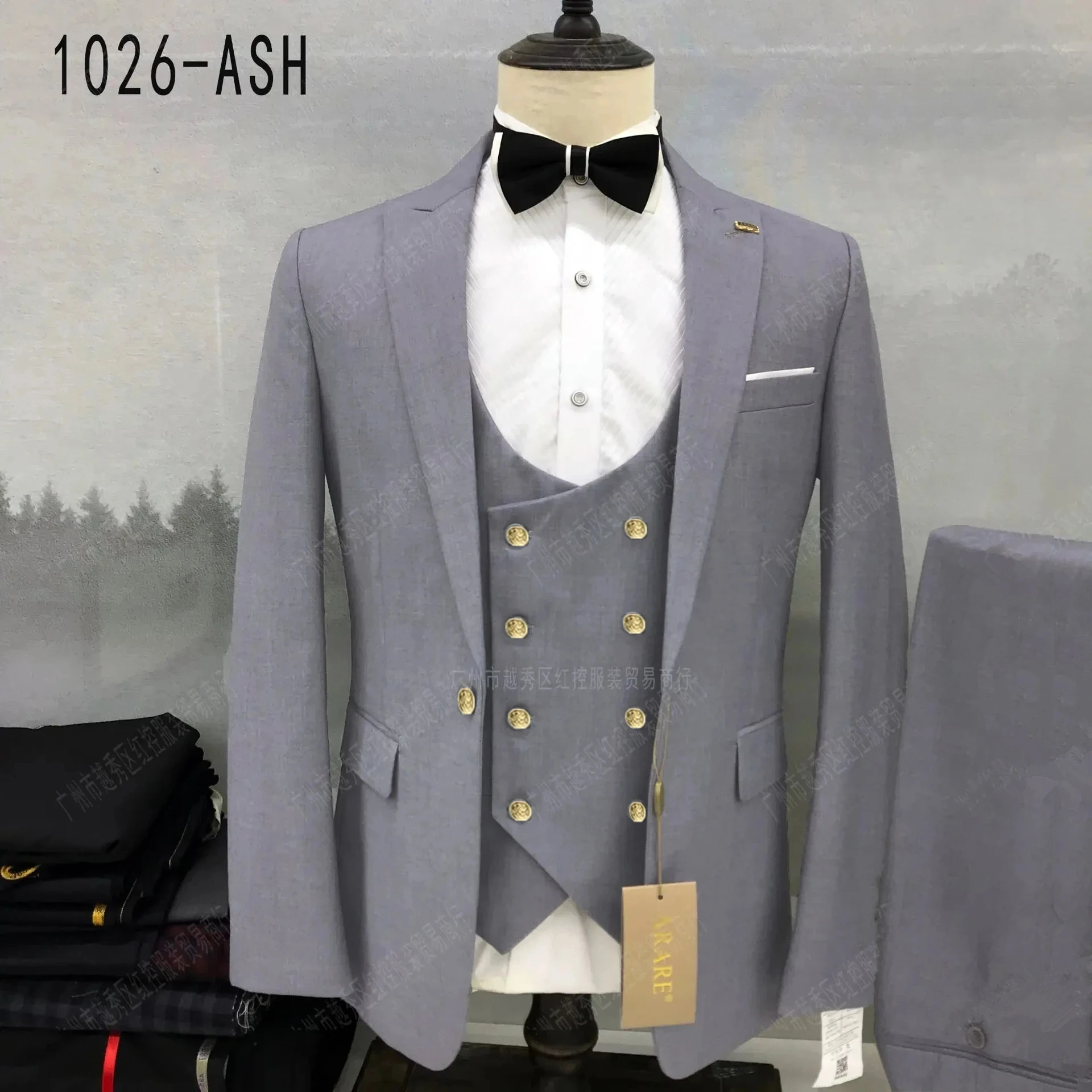 3 Pcs Set Suit Blazers Vest Pants / 2023 Fashion New Men\'s Casual Boutique Business Plaid Double Breasted Waistcoat Dress Coat