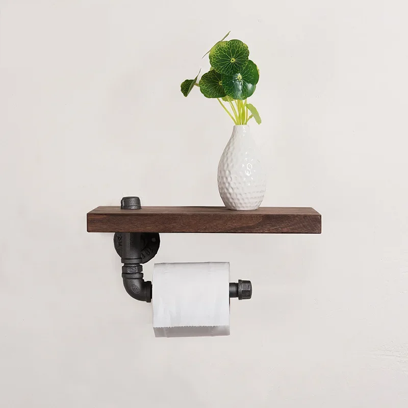

Toilet Paper Roll Holder With Phone Holder Wall Mounted Shelf Rustic Industrial Floating Water Pipe Rack