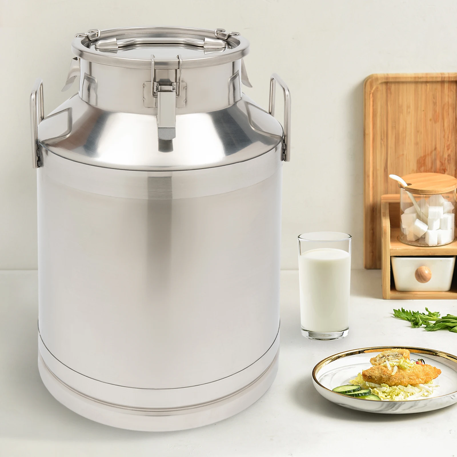 

Silver Stainless Steel 54cm Milk Bucket 50L Large-capacity Sealed Milk Storage Bucket Three-lock Leak-proof Milk Tank