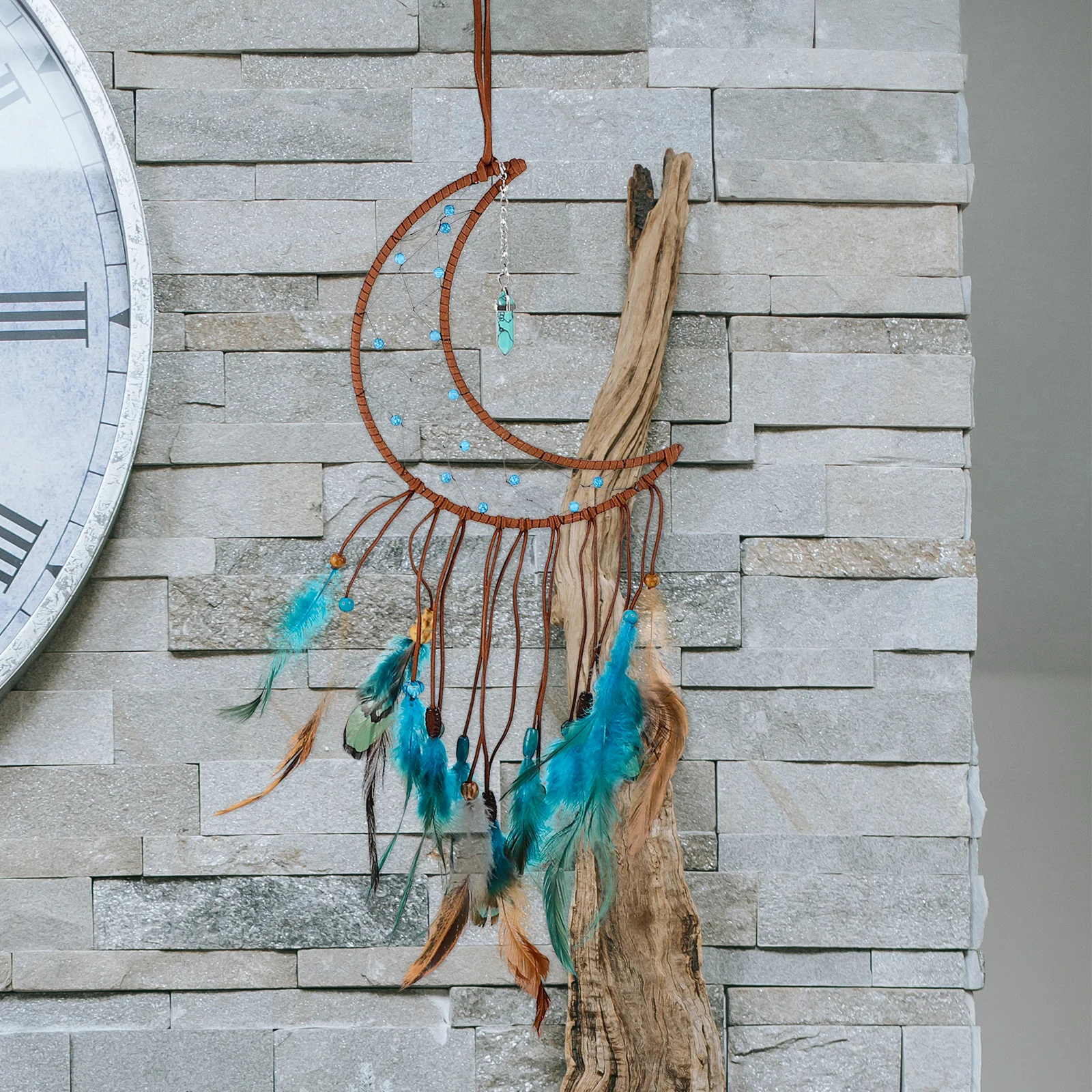 

Moon Wall Hanging Plume Dream Catcher Pendant Yard naments H made Home Decor Turquoise Unique Wind Chime Hanging