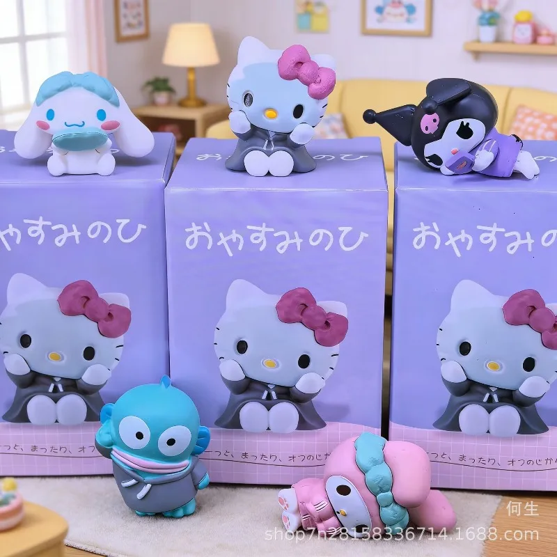 

Sanrio Character Blind Box Toys Sleep Modeling Series Cute My Melody Kuromi Action Figure Doll Model Collect Ornaments