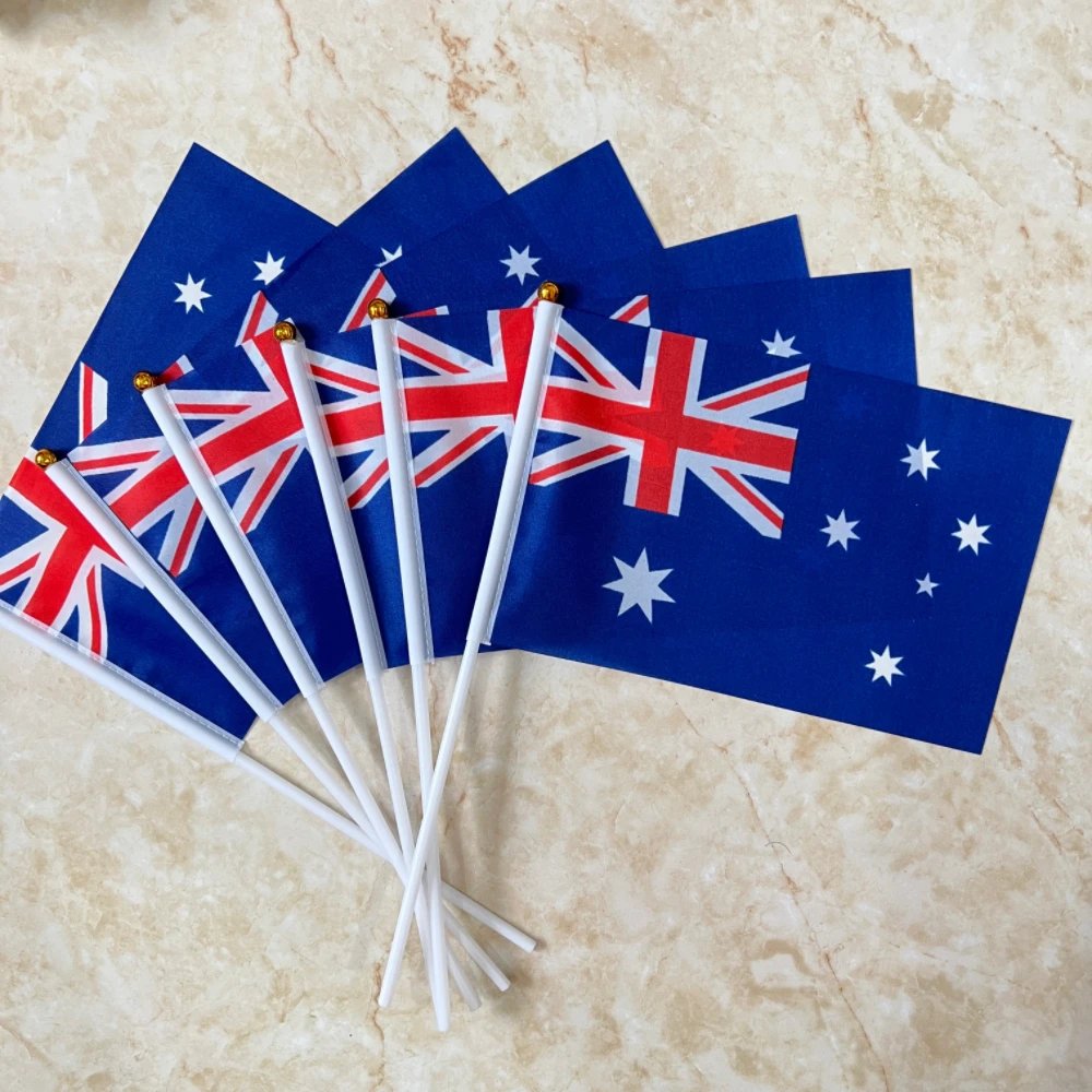 Australian National Flag14x21cm hand waving Australia flag  Plastic Poles