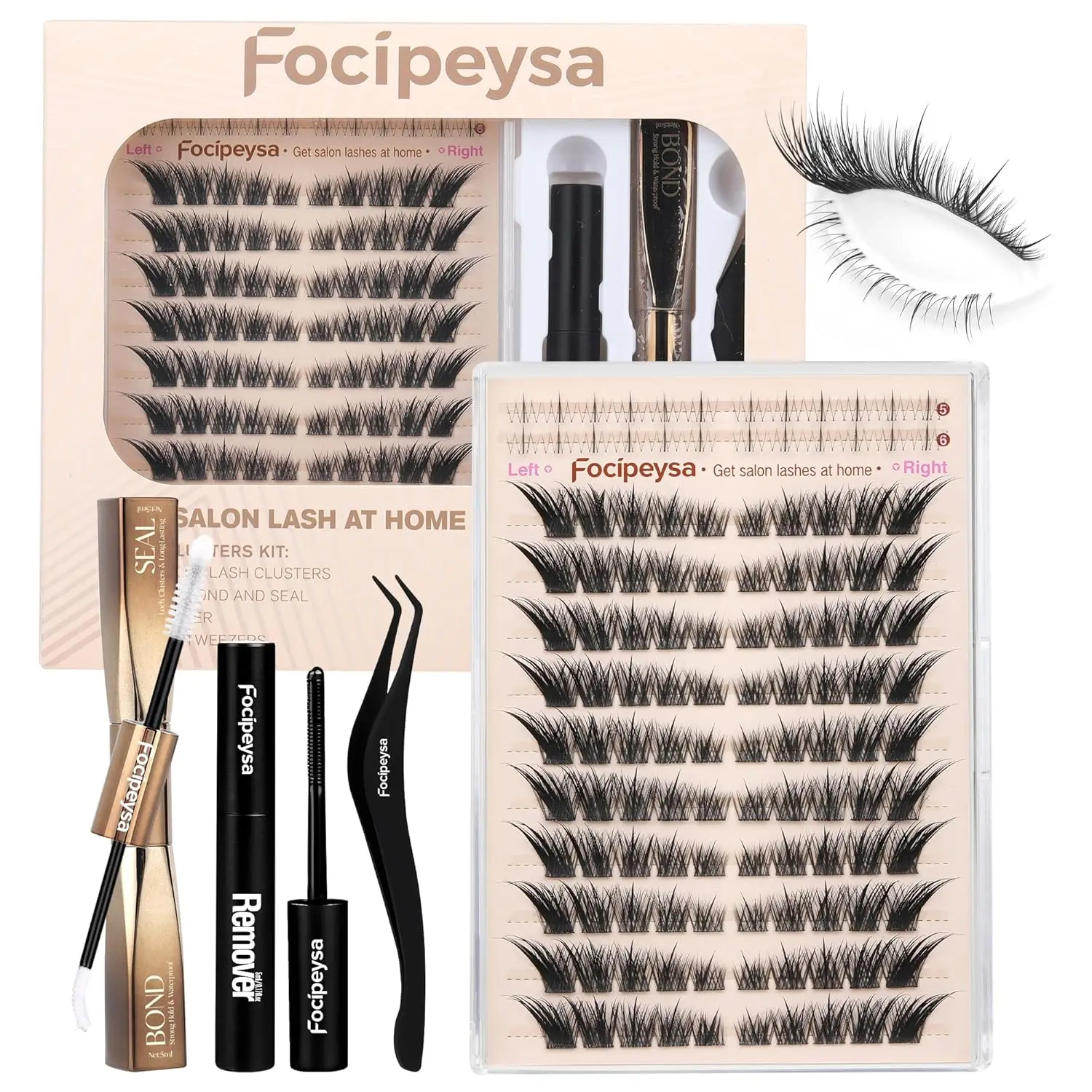 

Fox Eye Lash Clusters Kit with Bond and Seal, Remover, Tweezers, DIY Lash Extensions Set