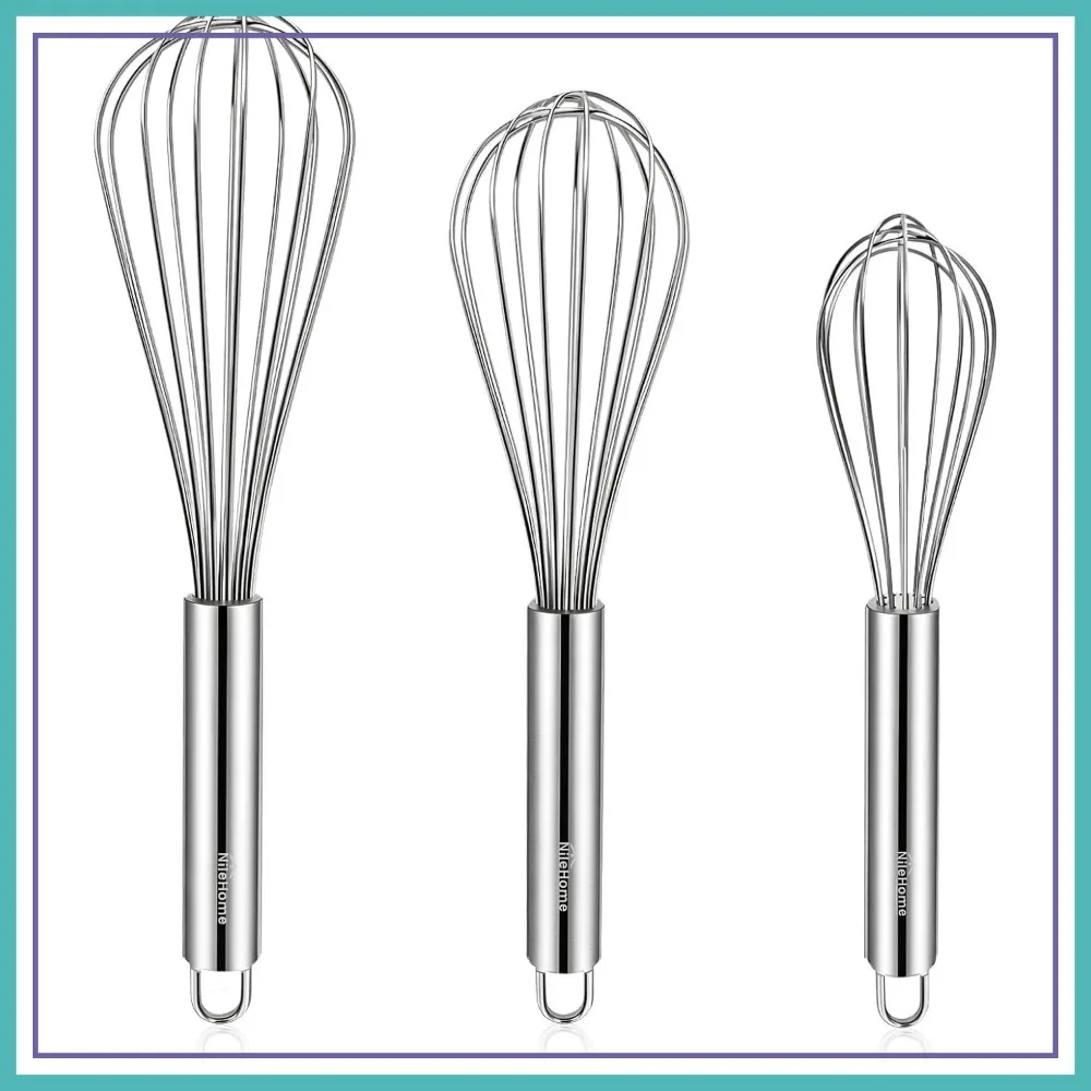 

Stainless Steel Whisk Set 8" 10" 12" Kitchen Balloon Whisks for Cooking, Whisking, Beating - 3 Pack