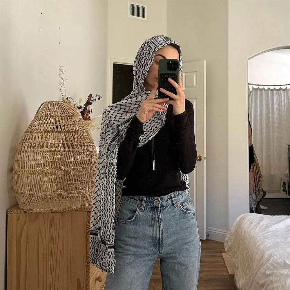 185*70cm Print Keffiyeh Scarf Hot Online Shopping Long Chiffon Palestine Keffiyeh Scarf Hijab High Quality Muslim Women\'s Shawl