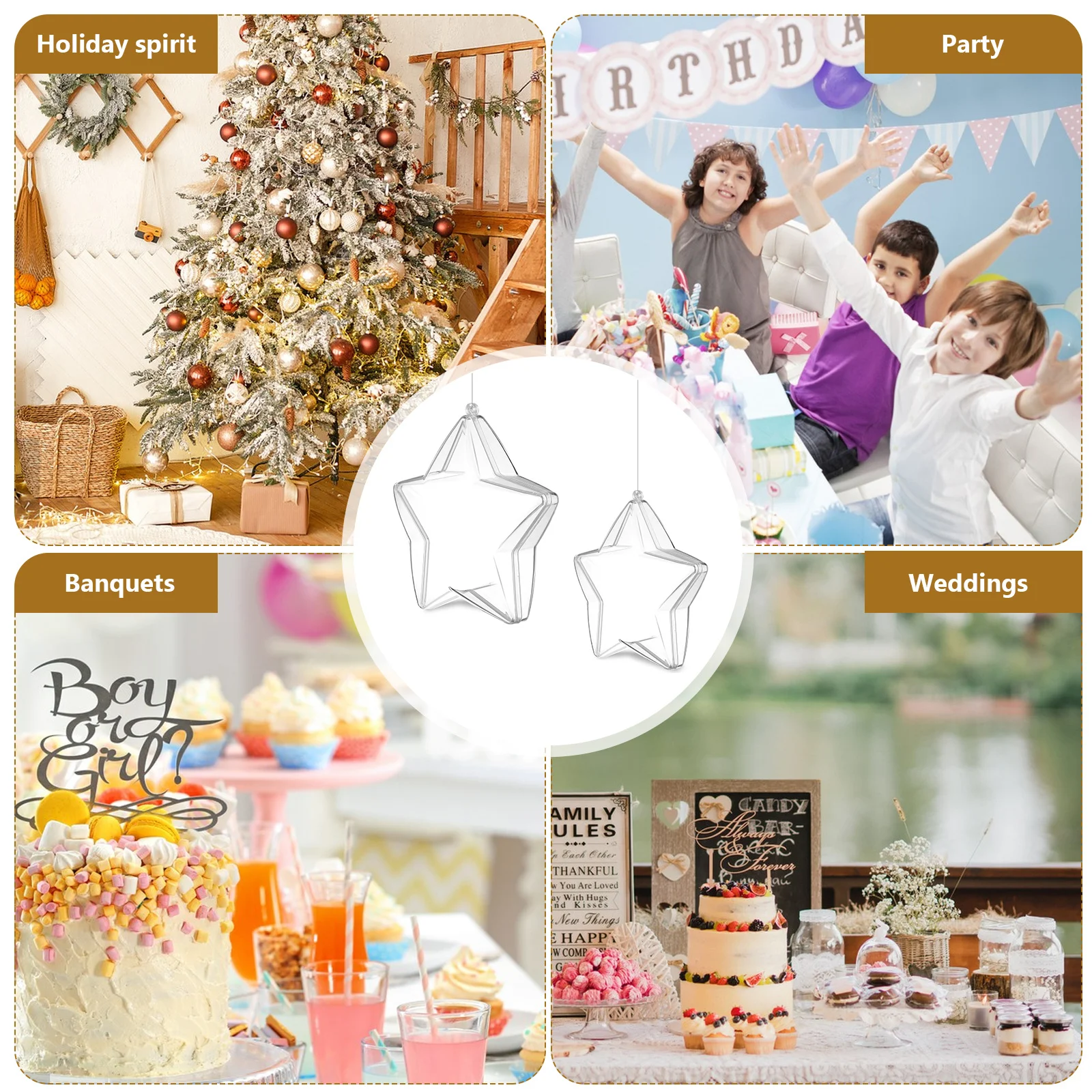 

20pcs Star Shaped Decoration Clear Fillable Plastic Diy Ornaments For Christmas Wedding Party Hangings Crafts Decorations