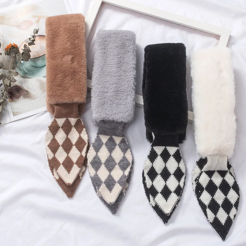 Wild Windproof Neck Soft Scarf Unisex Winter Warmth Thick Knitted Fishtail Stitching Plush Collar Ladies Solid Color