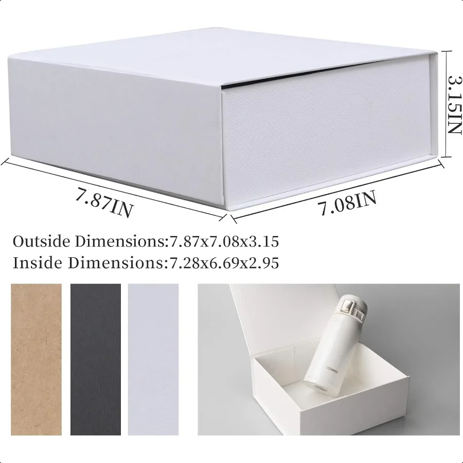 Rsgift Weiße Geschenkbox mit Deckel, 7,8 x 7 x 3,1 Zoll, Magnetverschluss, kleine Box für Männer, Hochzeit, Geburtstag, Abschlussverpackung