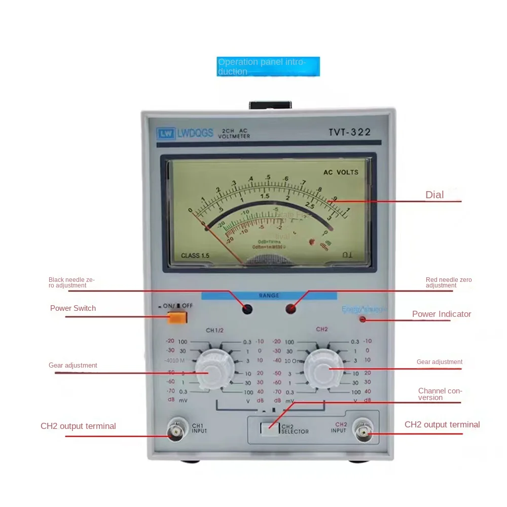 TVT-322 Dual Channel Milivoltmeter Double Needle Millivoltmeter New Design High Quality Pointer Voltage Measuring Instruments