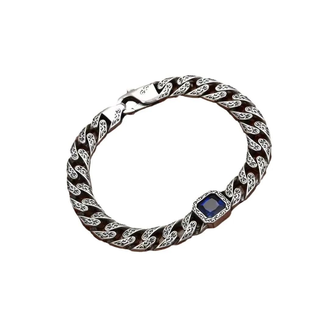 HX New Square Rattan Grass Pattern Bracelet for Men Mediterranean Style Cuban Chain Fashion Accessories Jewelry