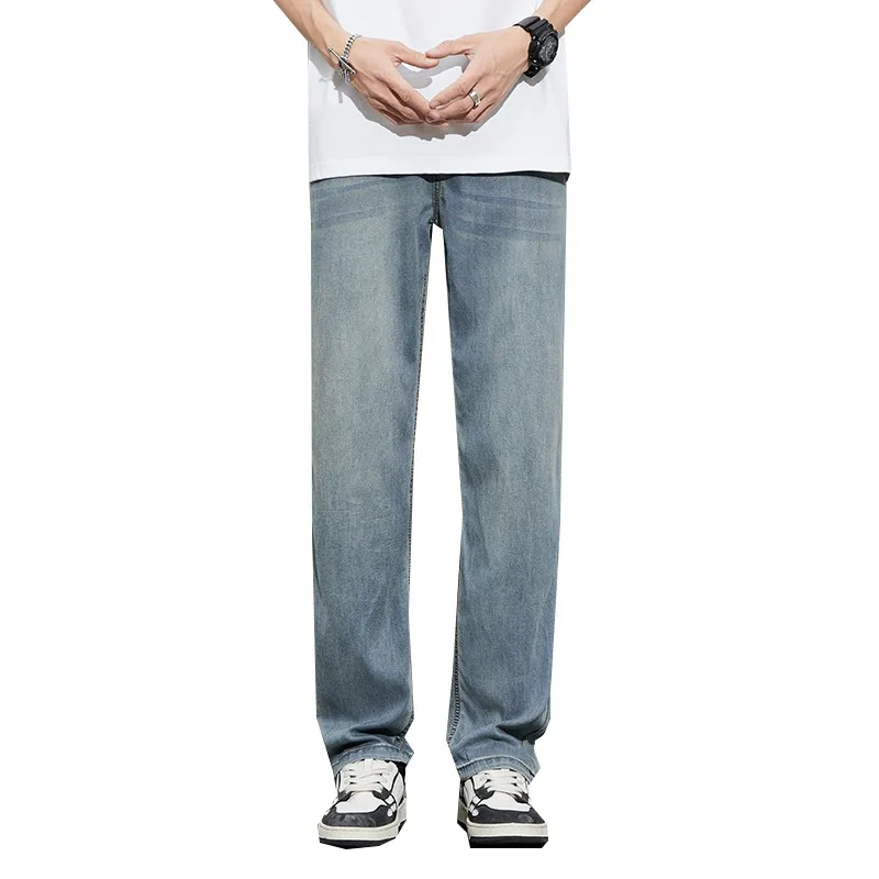 Jean d'été fin Lyocell pour hommes, léger, doux, ample, jambe droite, tendance, assorti avec tout, 2025