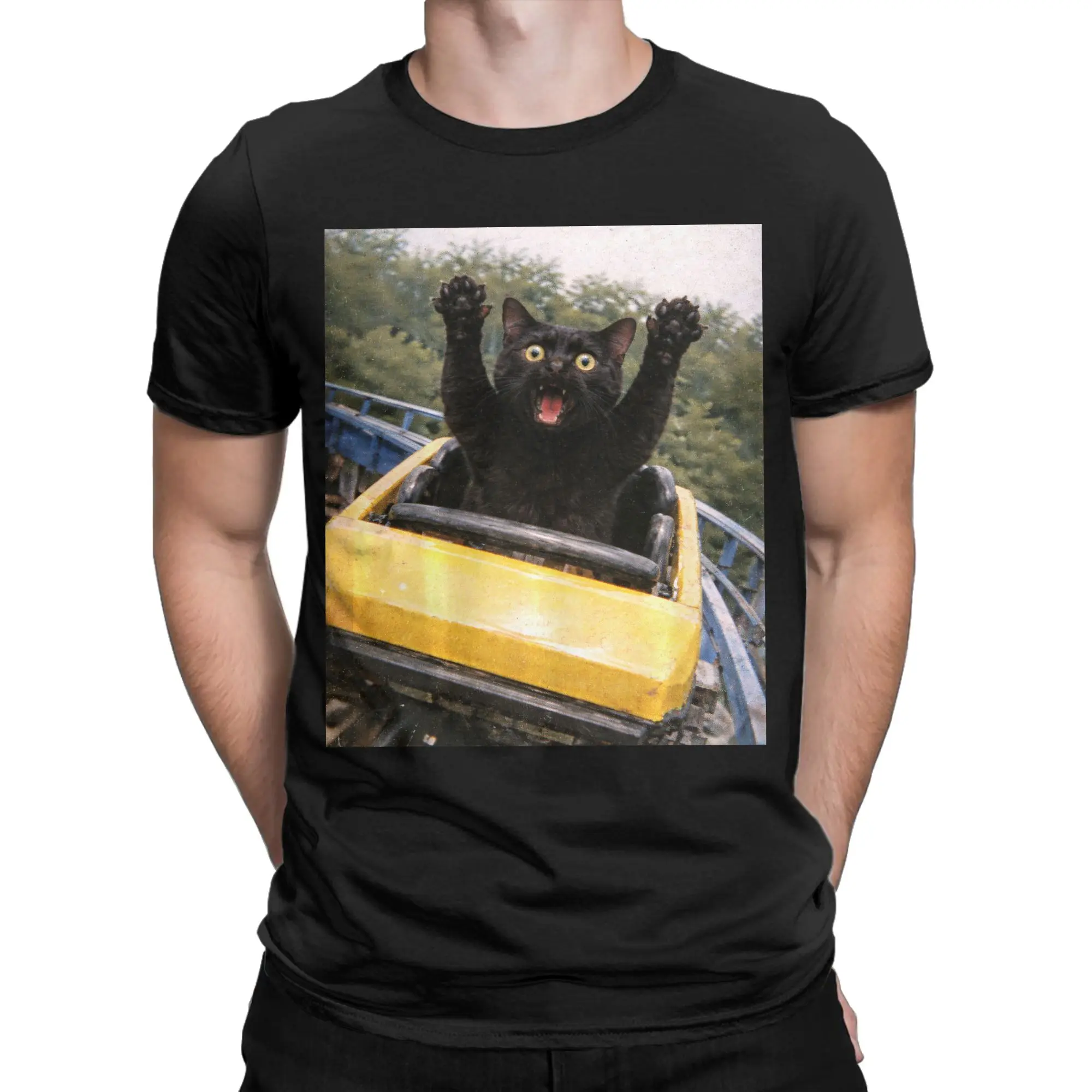 Couple T-Shirt Funny Cat Roller Coaster Silly Meme Graphic Bombay Black Cat T Shirts Hipster  Summer Tees Clothes Gift