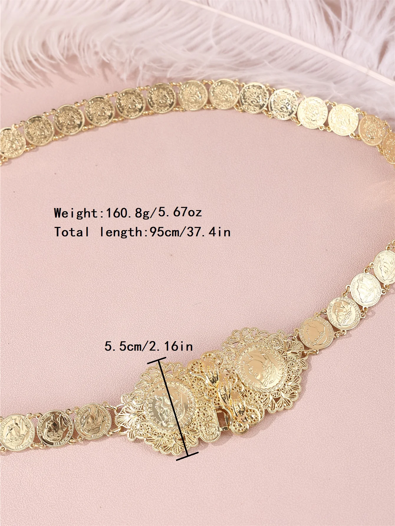 Fashionable ethnic style portrait metal belt for women's wedding wear, detachable and adjustable length