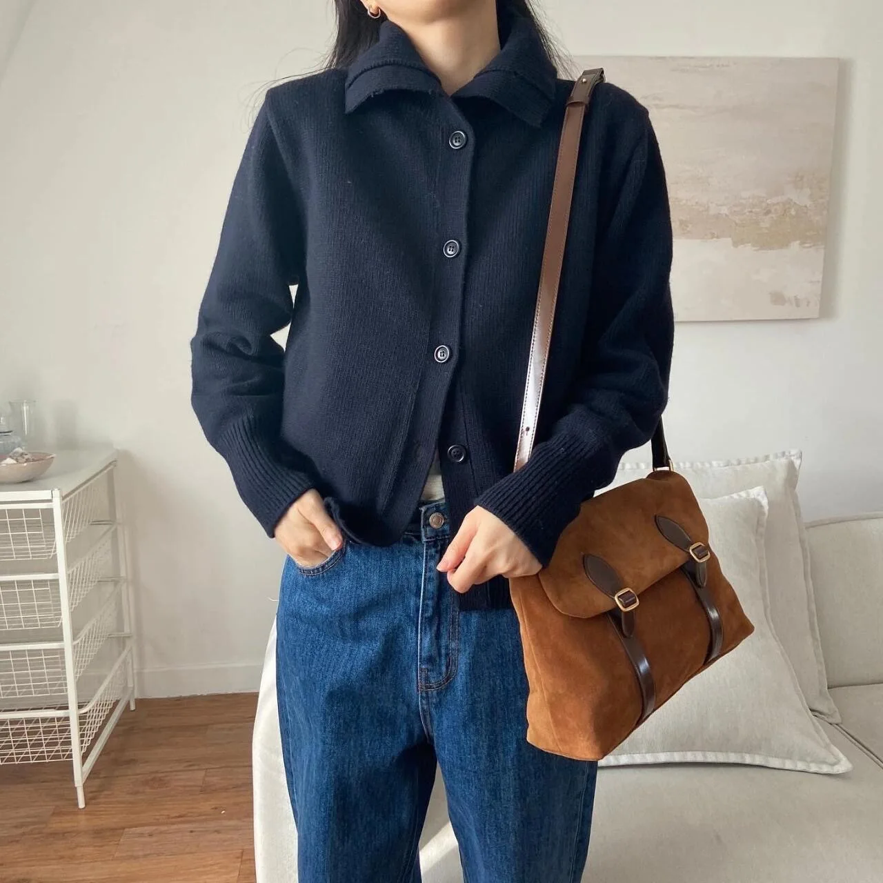 FIRMRANCH 2024 Autumn/Winter Vintage Large Capacity Suede Leather Adjustable Single Shoulder Diagonal Bag Commuter Postman Purse