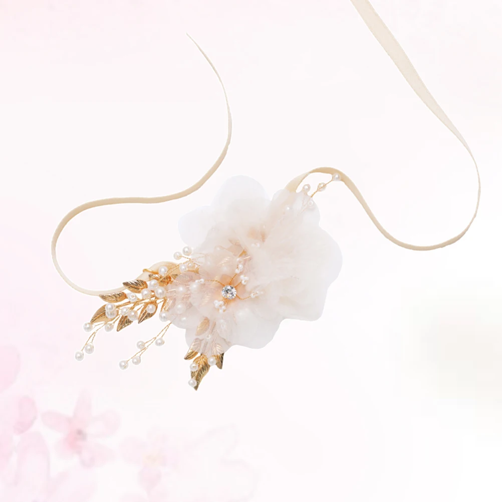 

Fairy Cloth Wedding Bridal Wrist Flower Band Beads Wristband Bridesmaid Party Corsage Dance Soiree Accessory Perfect