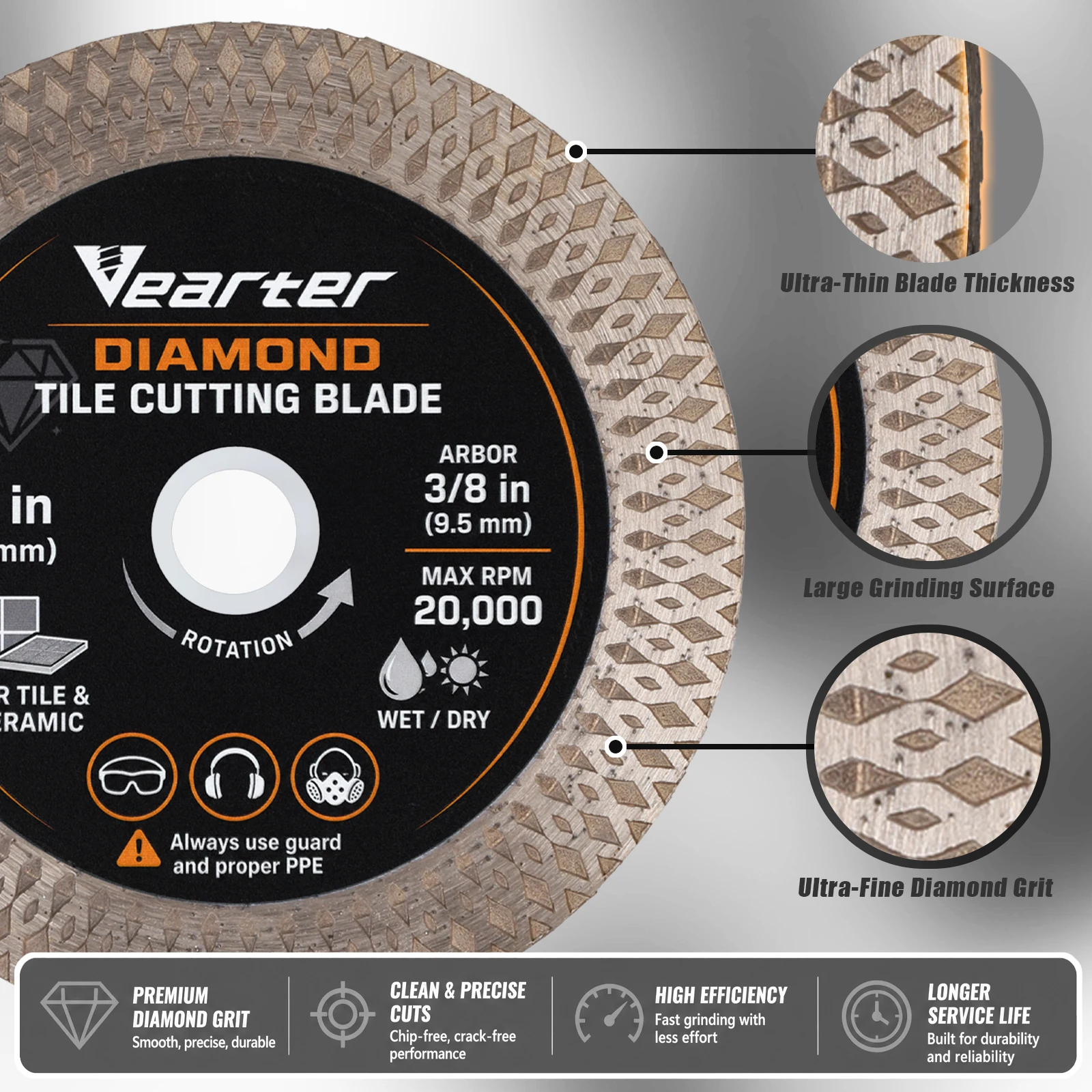 Vearter 3Inch 76mm Diamond Tile Cutting Blades 5Pcs with M14 Thread Adapter Wet Dry Use for Tile Ceramic Stone Cutting