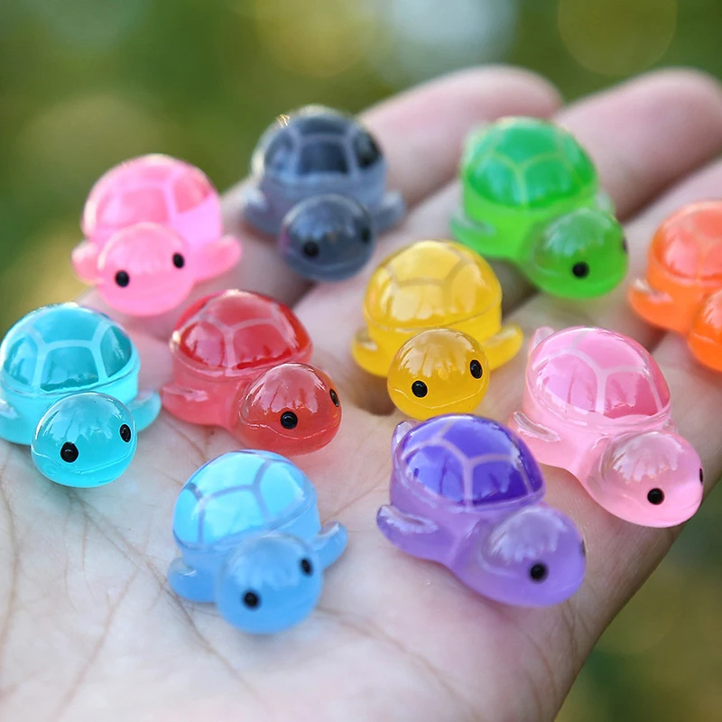 1pc Colorful Luminous Mini Tortoise Micro Landscape Figure Ornament DIY Glowing Turtle Miniature Statue Potted Garden Decor