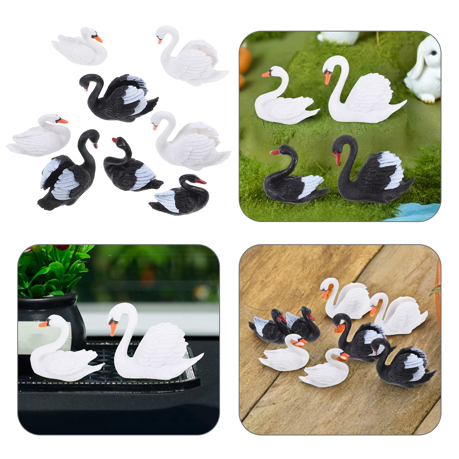 

8 Pcs Black White Swan Ornament DIY Accessories Plastic Lovers Garden Home Office Dashboard Decor Cartoon Statue