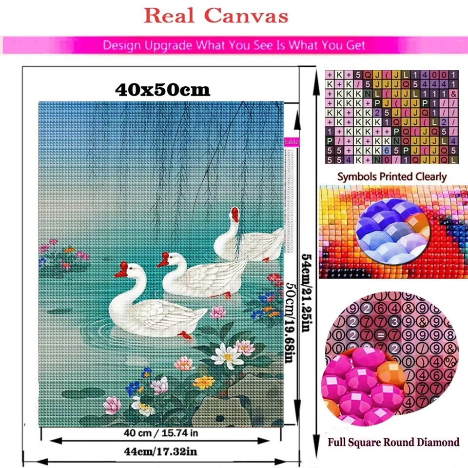 5D Diy Diamond Painting Cross Stitch Chinese Style Goose Lake Willow Tree Scenery Home Decor Full Diamond Mosaic Embroidery