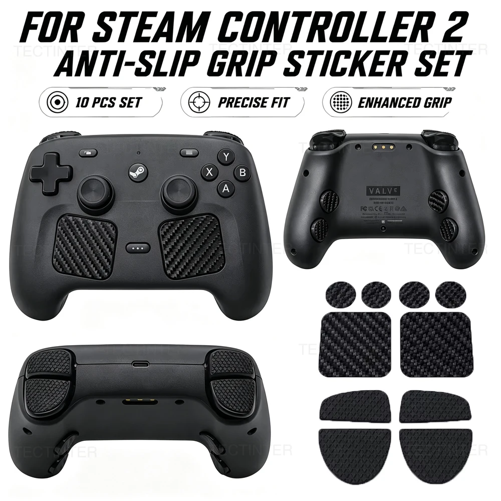 10Pcs/Set Protective Sticker Kit for Steam Controller 2 Touchpad Sticker Carbon Fiber Textured Joystick Cap Button Skin