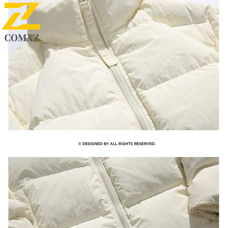 COMXZ 2025 Winter High Quality Down Jacket New Stand Collar Snow Ski White Duck Down Puffer Coat Fashion Warm Thermal Outerwear