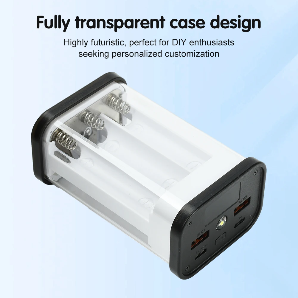 شفافة قذيفة 18650 قوة البنك حالة 22.5 واط شحن سريع LED USB + نوع-C ميناء حافظة بطاريات صندوق 6/12 خلايا تهمة قذيفة #3