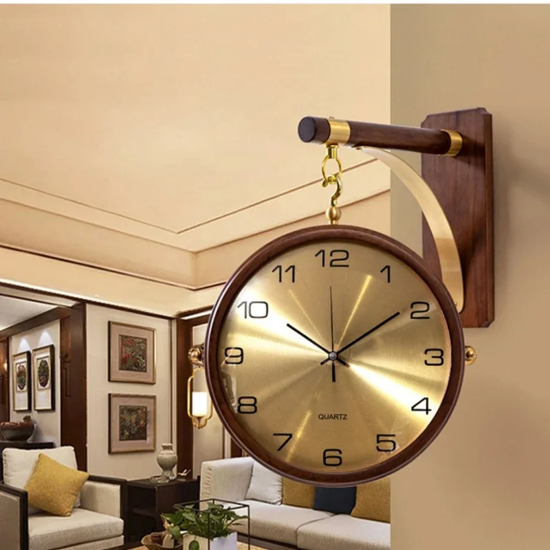 Light Luxury Silent Metal Wall Clocks Double Side Digital Clock Bedroom Decoration Living Room Corner Hanging Quartz Clocks