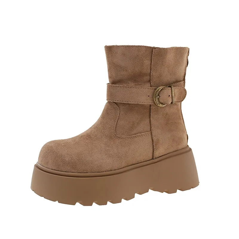 Flats Platform Women's Ankle Boots 2025 Suede Designer Shoes for Woman Fashion Casual Winter New Dress Zapatos Mujer De Botas