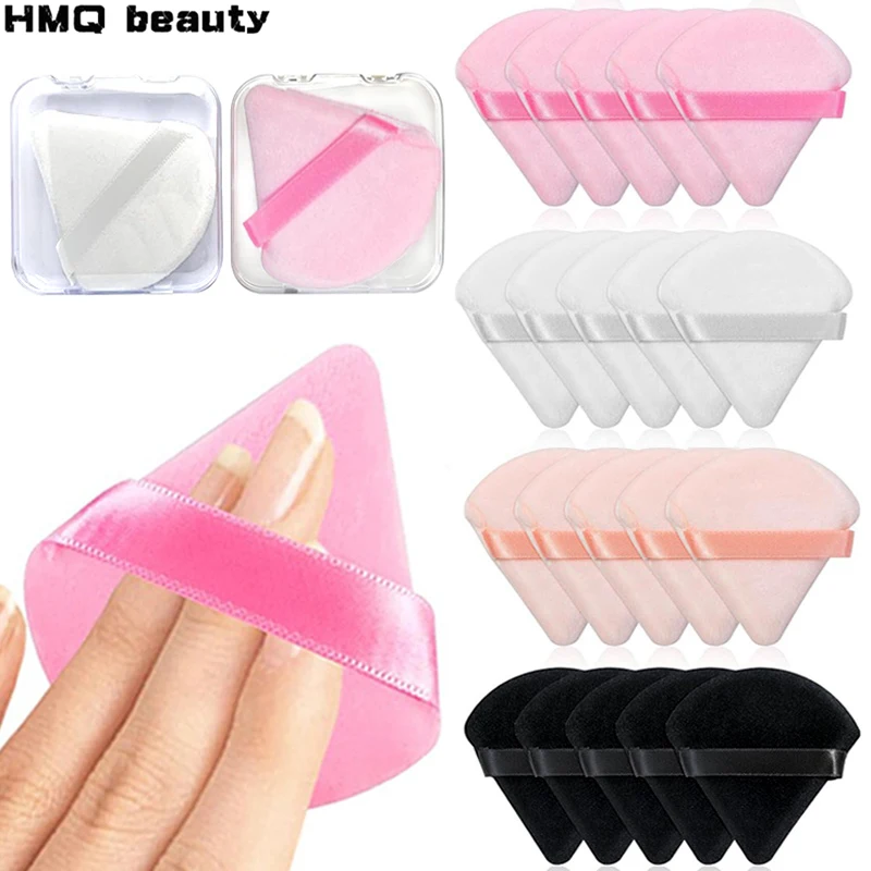 Éponges de maquillage pour le visage, 5 pièces, bouffantes de poudre triangulaires, cosmétiques, douces, pour poudre libre, fond de teint, avec boîte