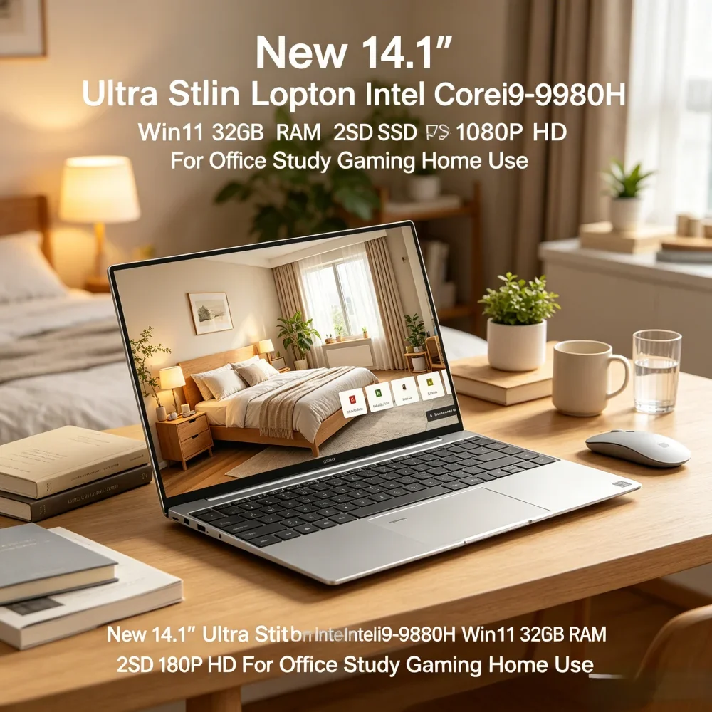 

New 14.1" Ultra Slim Laptop Intel Core i9-9880H Win11 32GB RAM 2TB SSD 1080P HD For Office Study Gaming Home Use