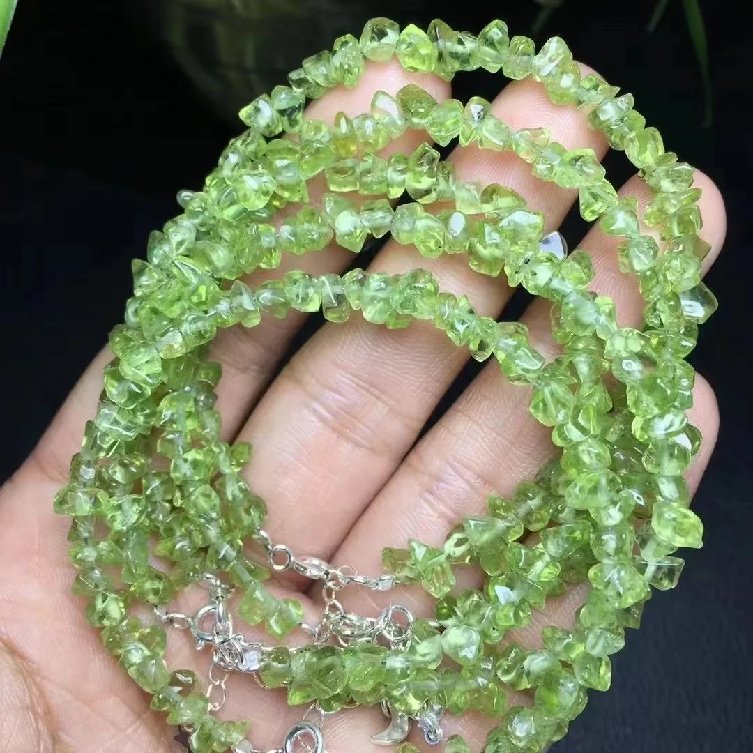 1 Pc Fengbaowu Natural Peridot Gravel Chips Chain Bracelet 925 Sterling Silver Crystal Healing Stone Jewelry Gift For Women