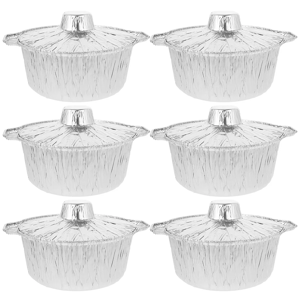 

6pcs 8inch Lidded BBQ Aluminum Pots High Temp Resistant Baking Pan Camping Oven Portable Stacking Storage Kitchen Supplies