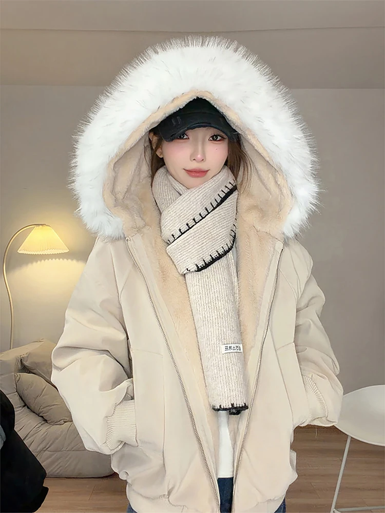

Thiened Hooded Cotton Jaet with Large Fur Collar for Men Winter Warm Couple's Jaet Youth ular Sle Polyester Fiber