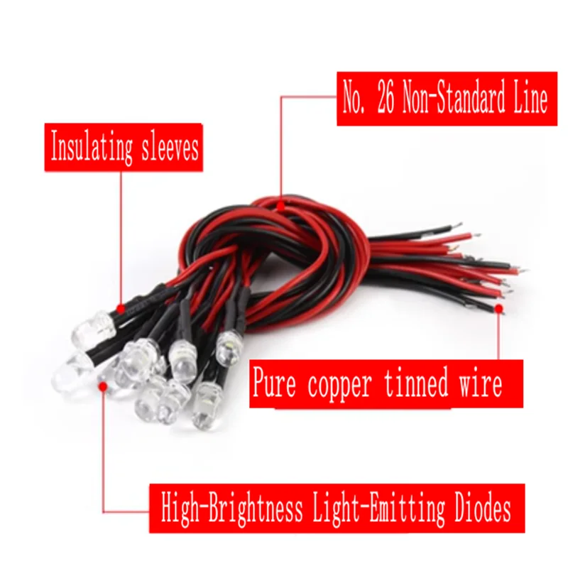 5PCS/LOT 3mm/5mm LED DIODE 12V 20cm pre-wired white red green blue yellow light-emitting diode, lighting pre-soldered