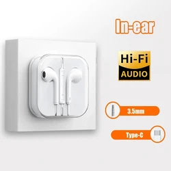 USB Type C Headphone HiFi Bass Stereo Volume Control Mic 3.5mm Wired Earbuds For Galaxy S24 S23 S22 S21 Ultra iPhone 15 Pro Max