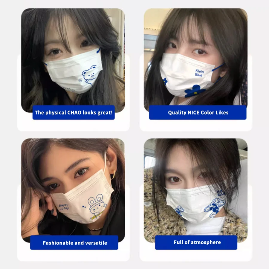 10/50 قطعة قناع غير قابل لإعادة الاستخدام أزياء شخصية قناع أبيض أزرق لطيف الدب الكبار تنفس غطاء للفم ملفوفة بشكل فردي #3