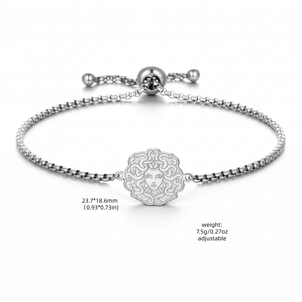 European and American mythology stainless steel Medusa avatar bracelet with adjustable pull-out box chain, personalized retro je