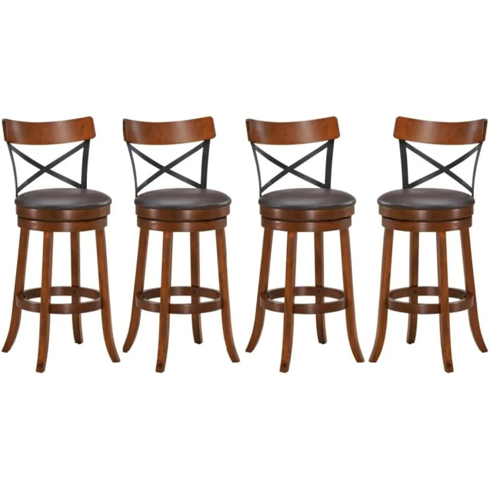 

Swivel Bar Stools Set of 4 with PU Cushion and Solid Cappuccino Rubberwood Barstool, 29 Inch Height Bar Stool