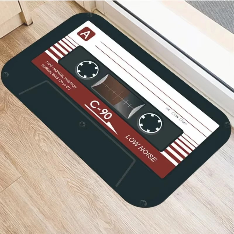 Retro Cassette Tape Print Soft Non Slip Floor Rug Creative Nostalgic Home Decor for Entrance Bedroom Bathroom Indoor Use